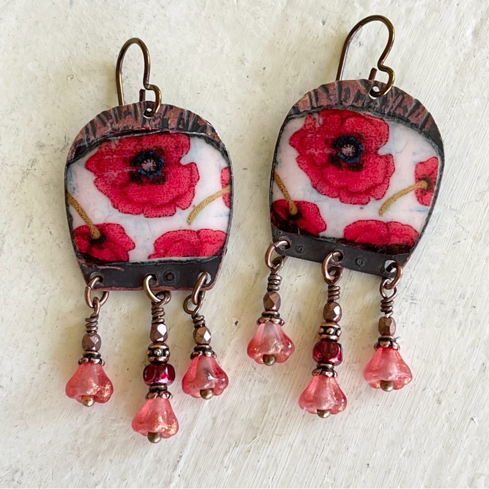 ARTISAN Earrings “Poppies” - Dangles - Picture 2 of 10